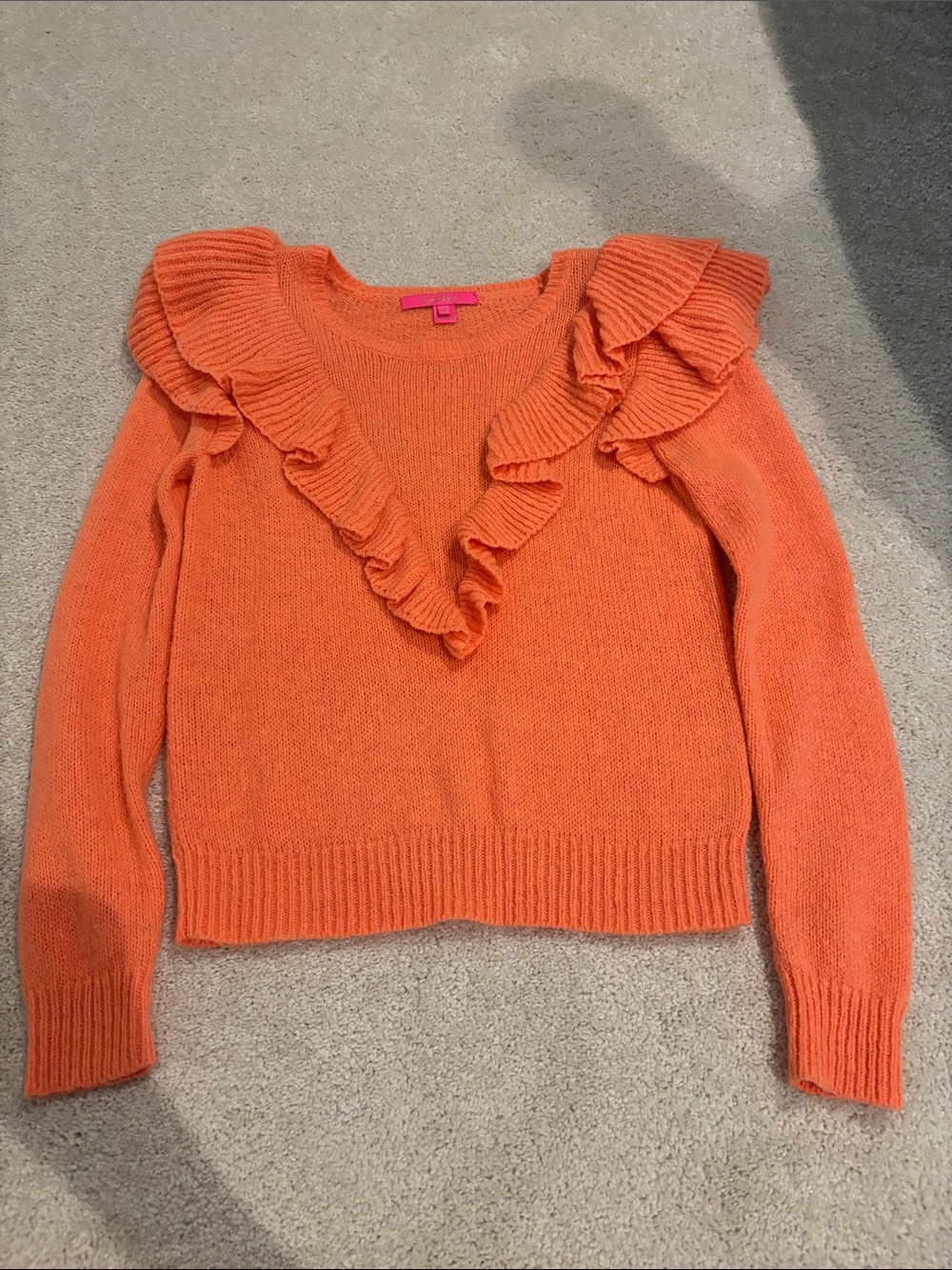 Lilly Pulitzer Orange Ruffle V-Neck Sweater
